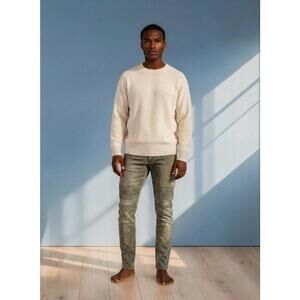 C.J. BLACK PREMIUM MEN'S SKINNY JEANS GREEN 34X32 DISTRESSED MOTO BIKER HIP Y2K